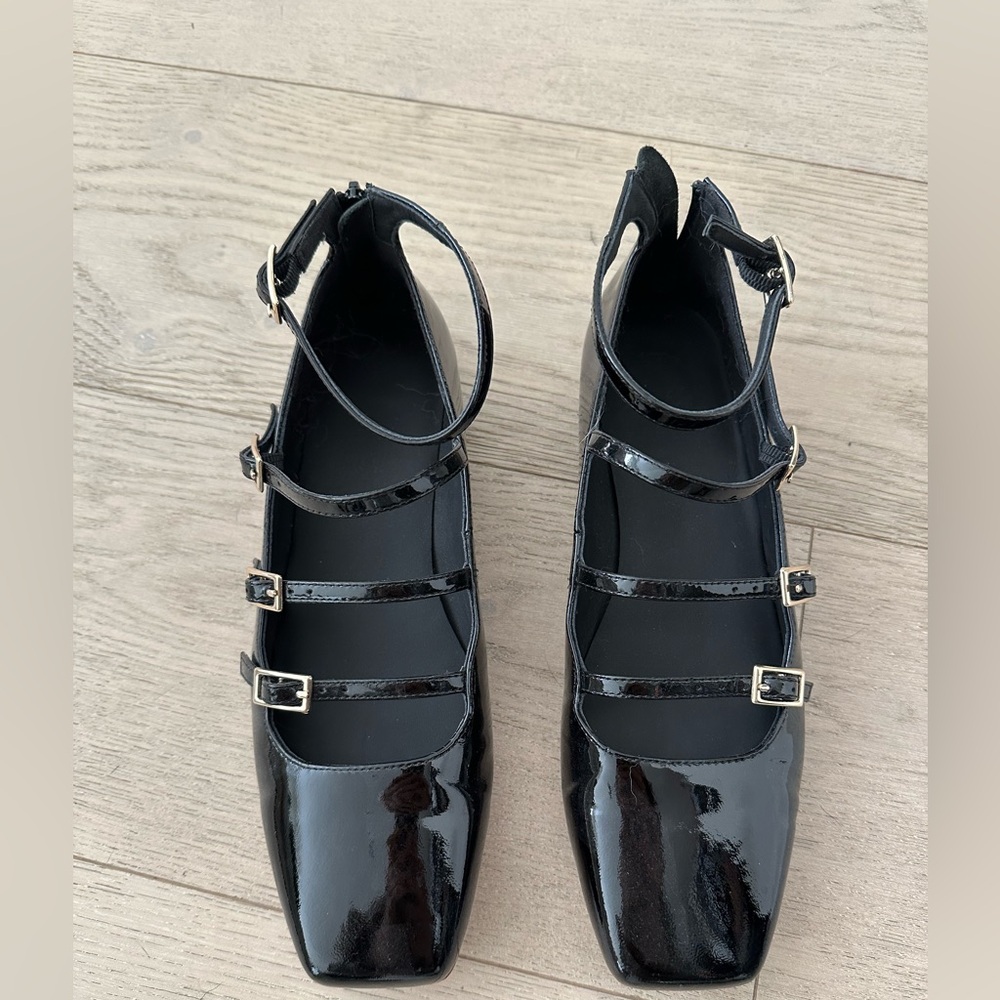 Black Patent Leather Strappy Ballet Flats